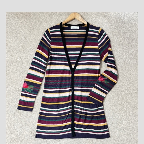 Aldo Martins Striped Cardigan Button Front VNeck Multi Color Sweater Lightweight - Picture 15 of 15